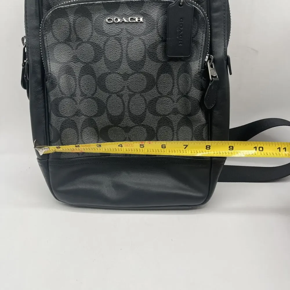 Coach C2932 Graham Signature Canvas Leather Black Gray Crossbody Sling Bag